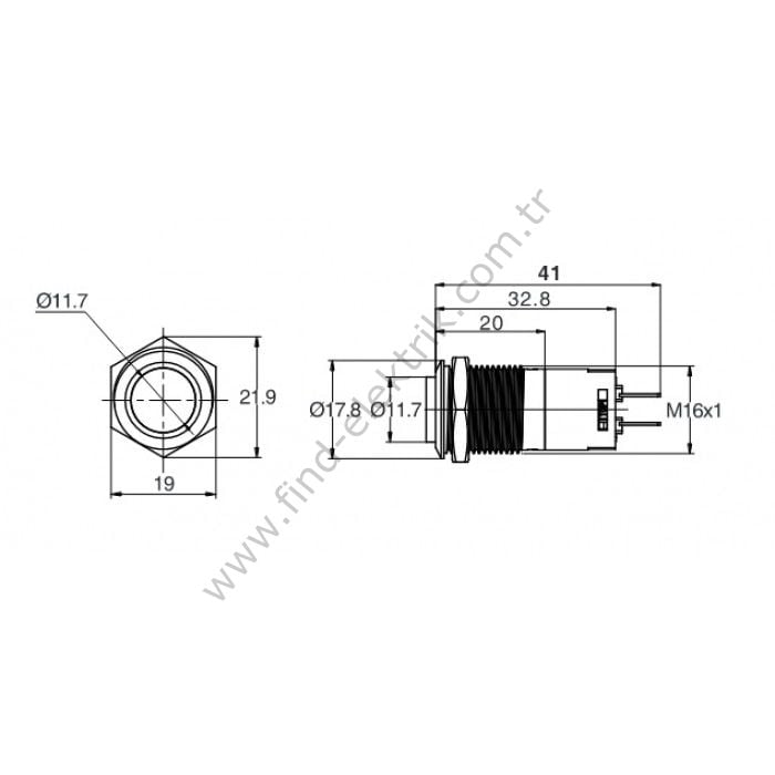 Butto J16-361-E-BD 16mm Metal Mavi LED Işıklı Kalıcı Buton 6-24V DC