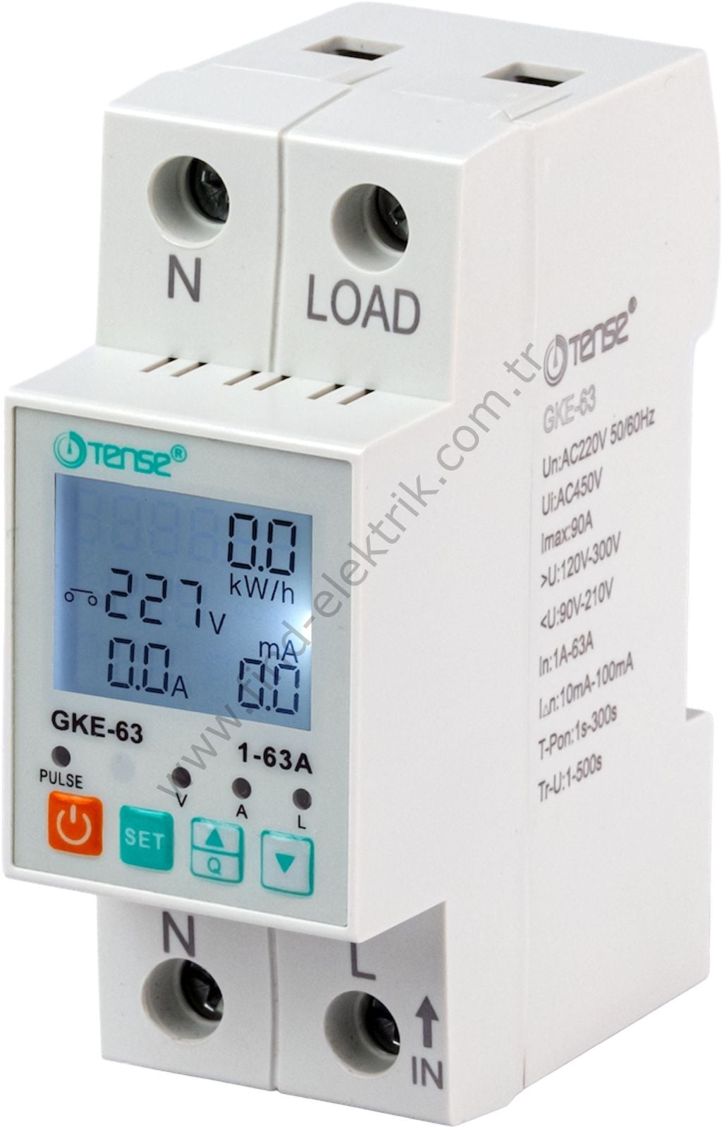 Tense GKE-63 kW Değer Göstergeli Kaçak Akım Algılamalı Monofaze Yüksek&Düşük Gerilim Kontrol Rölesi ( 63 Amper )