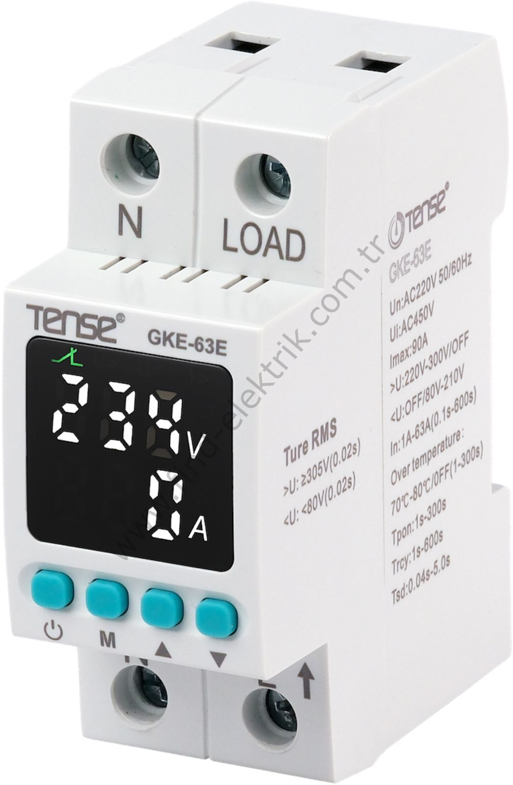 Tense GKE-63E Monofaze Yüksek&Düşük Gerilim Kontrol Rölesi ( 63 Amper )