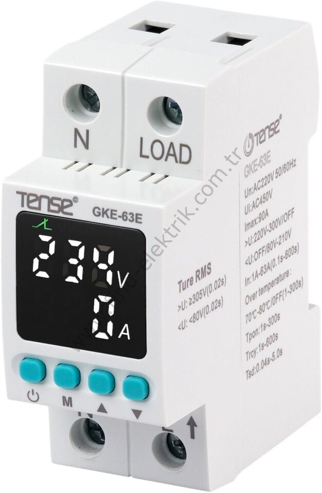 Tense GKE-63E Monofaze Yüksek&Düşük Gerilim Kontrol Rölesi ( 63 Amper )