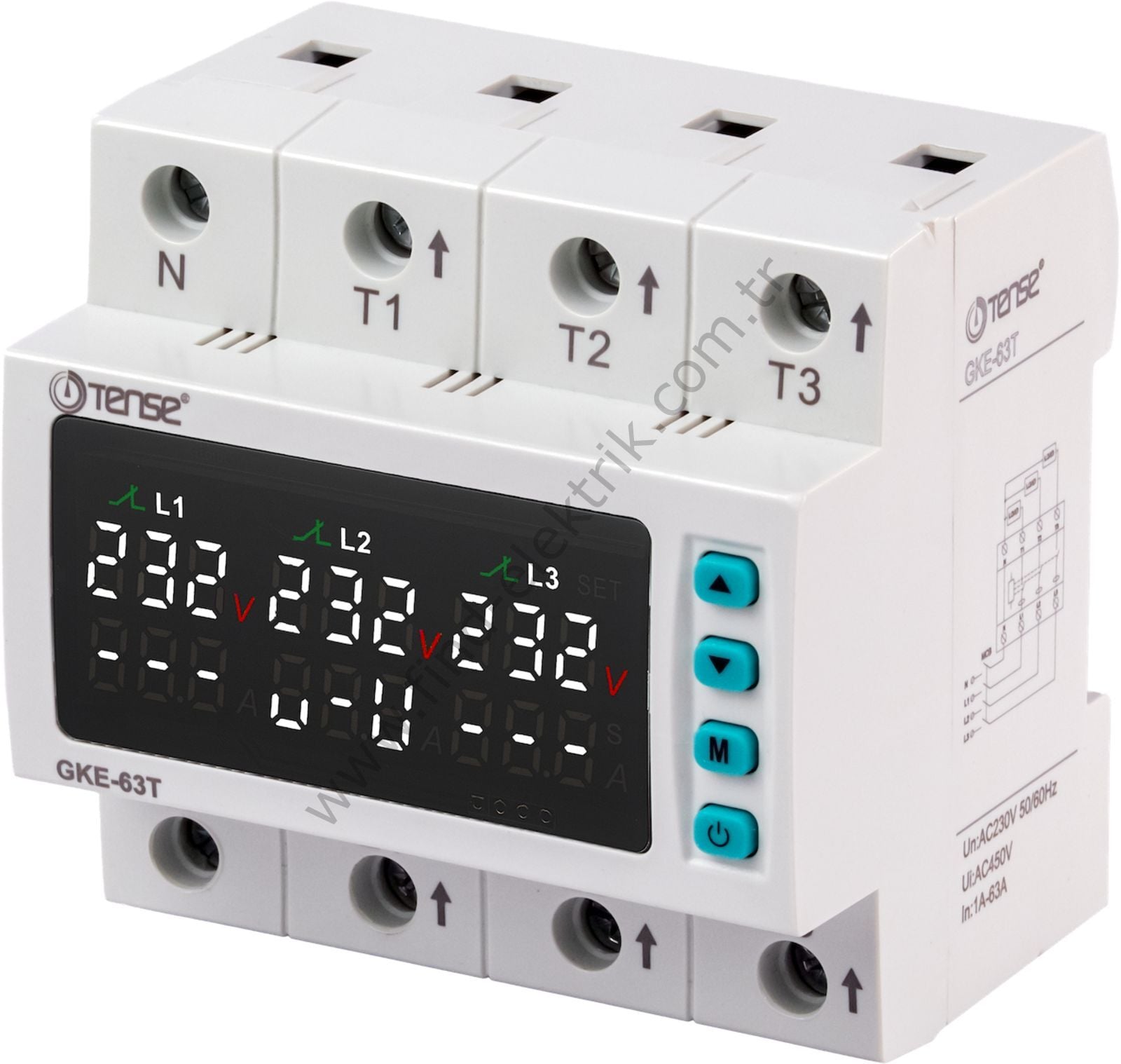 Tense GKE-63T Trifaze Yüksek&Düşük Gerilim Kontrol Rölesi ( 63 Amper )