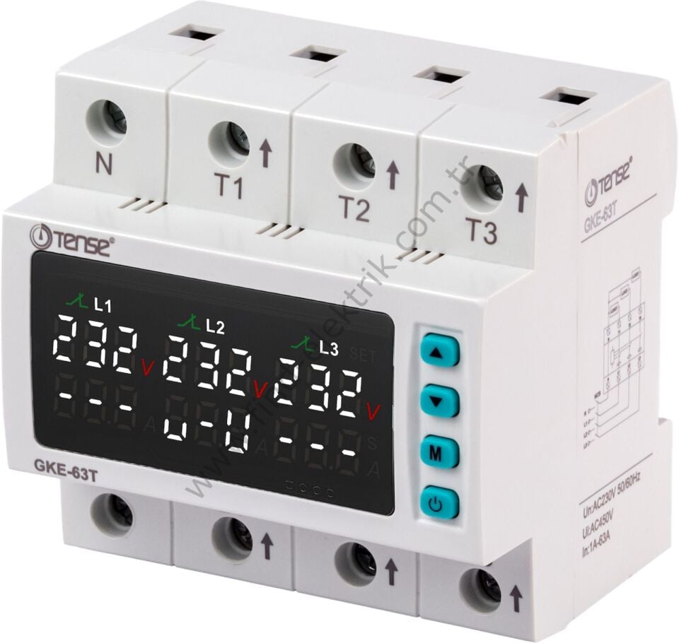 Tense GKE-63T Trifaze Yüksek&Düşük Gerilim Kontrol Rölesi ( 63 Amper )