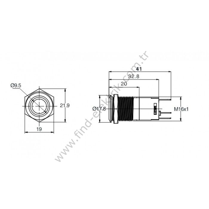 Butto J16-372-E-YD 16mm Metal Sarı LED Işıklı Kalıcı Buton 6-24V DC