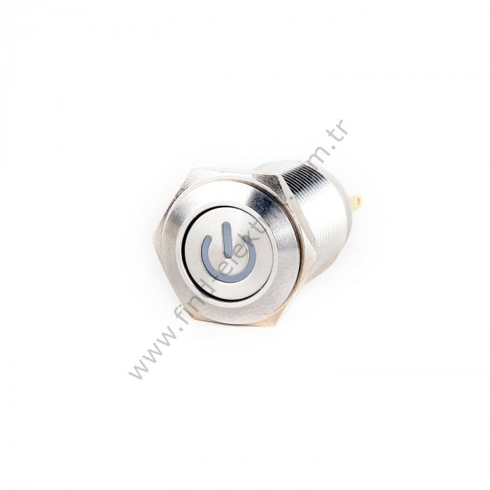 Butto J16-372-E-P-YD 16mm Metal Power Logo Sarı LED Işıklı Kalıcı Buton 6-24V DC