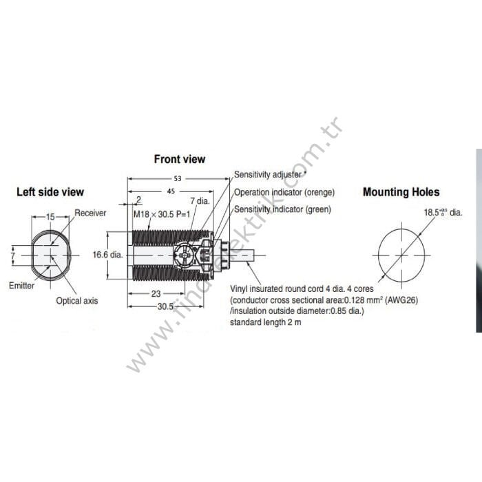 Seli SL18P-D100PLC 100cm Cisimden Yansılamlı Fotosel M18 PNP NO+NC