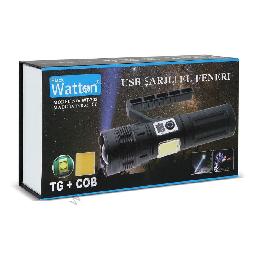 Watton WT-703 15.000 Lümen COB LED Şarjlı El Feneri Ultra Parlak & Taşınabilir