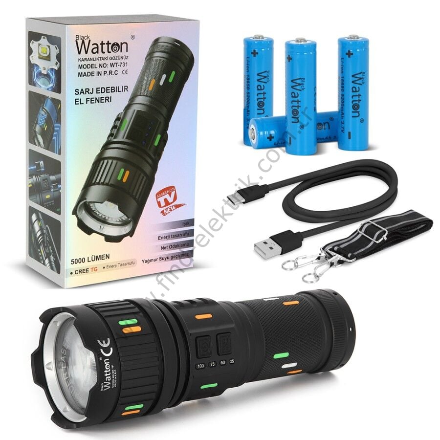 Watton WT-731 5000 Lümen Cree TG Led Şarj Göstergeli El Feneri