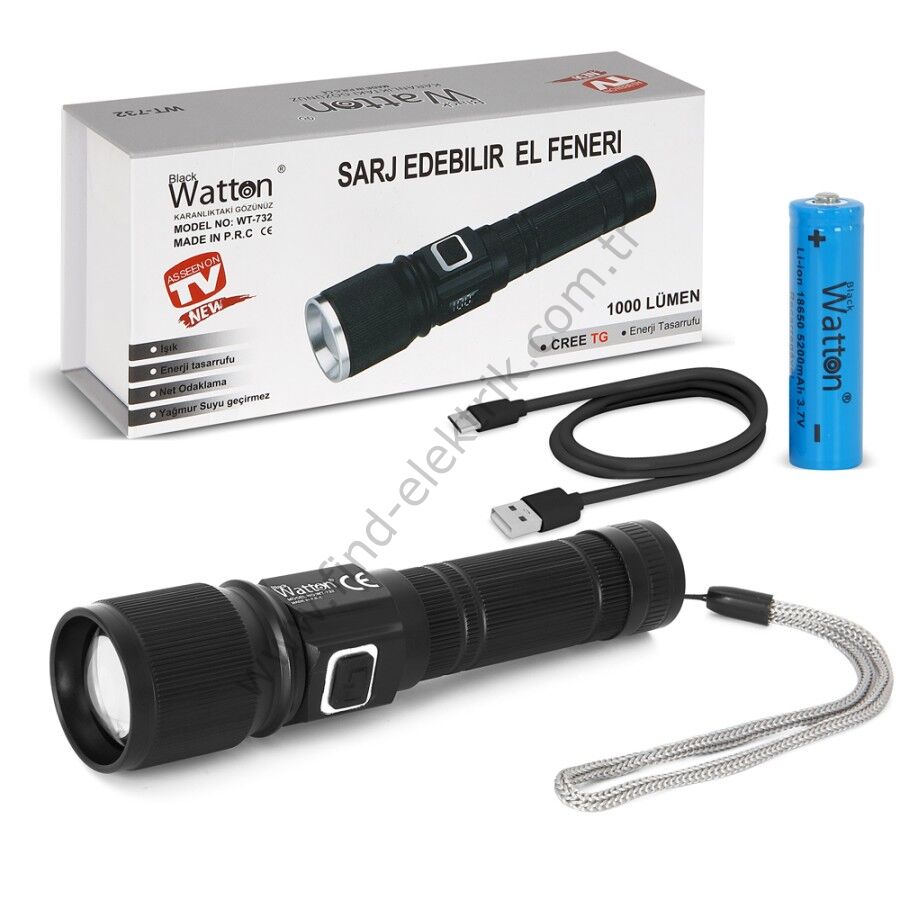 Watton WT-732 1000 Lümen Cree TG Led Şarj Göstergeli Fonksiyonel El Feneri