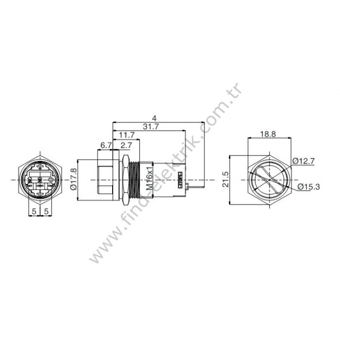 Butto J16-572-3-E-BA2 16mm Metal Mavi LED Işıklı 1-0-2 Kalıcı Mandal Buton 220V AC