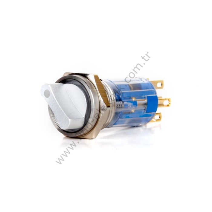 Butto J16-572-3-E-BA2 16mm Metal Mavi LED Işıklı 1-0-2 Kalıcı Mandal Buton 220V AC