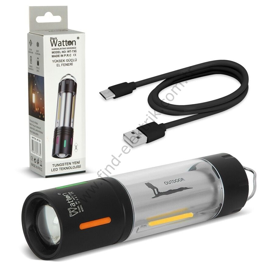 Watton WT-736 TG Led Şarjlı Ortam Odak Aydınlatma Kamp Feneri