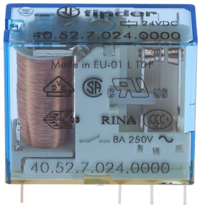Finder F.40.52.7.024.0000-Minyatür PCB Röle 2 Co-8A Kont 24V Has.DC Pin:5mm