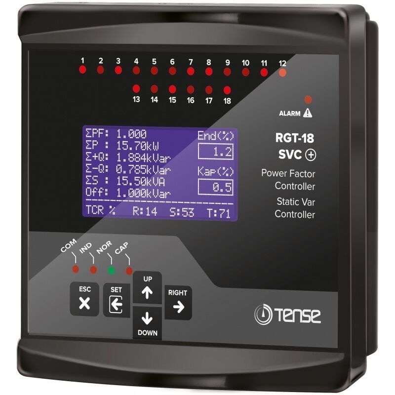 Tense RGT-18 SVC 18 Kademe, SVC Uyumlu, Grafik LCD Ekranlı Trifaze Reaktif Güç Kontrol Rölesi