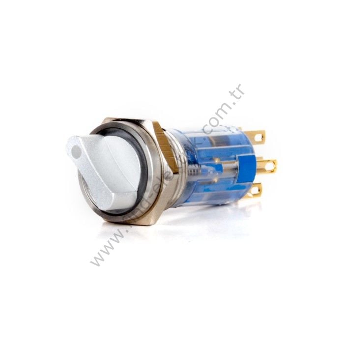 Butto J16-572-1-E-YD 16mm Metal Sarı LED Işıklı (1)-0-(2) Yaylı Mandal Buton
