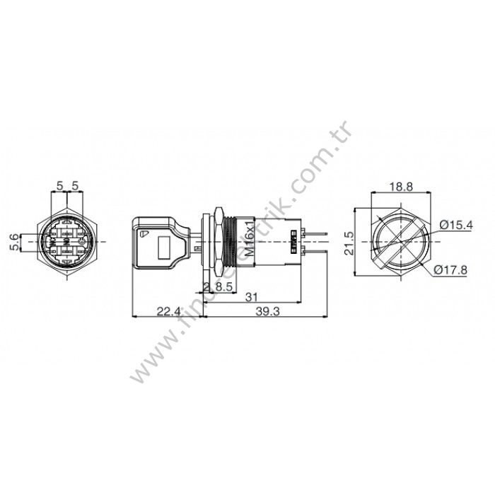 Butto J16-712-3-E 16mm Işıksız 1-0-2 Kalıcı Anahtarlı Buton