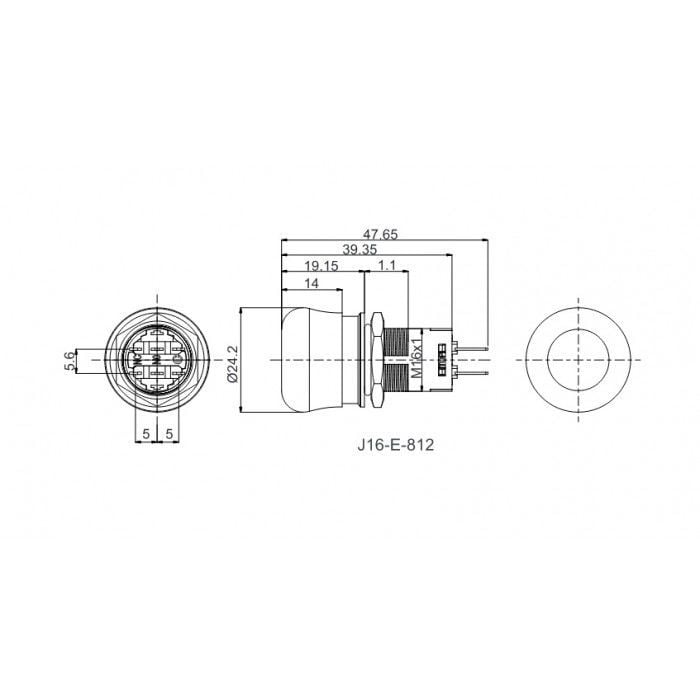 Butto J16-812-E 16mm Metal Acil Stop Butonu 6-24V DC 220V AC