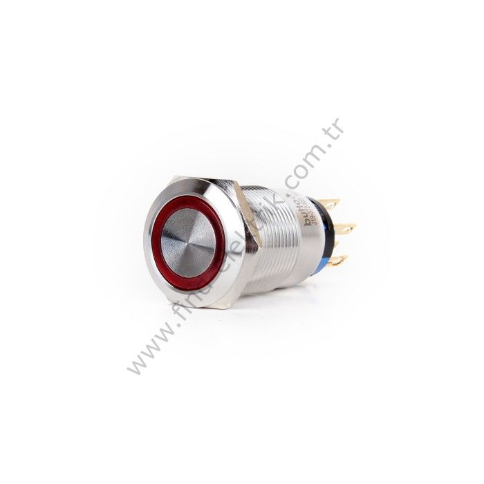 Butto J19-272-RD 19mm Metal Kırmızı LED Işıklı Yaylı Buton 6-24V DC
