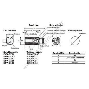 Omron E3FA-RN21 4m Reflektörlü M12 Konnektörlü Fotosel Sensör