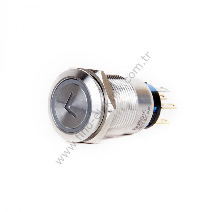 Butto J19-372-JT-GD 19mm Metal Yeşil Led Işıklı Yön (Ok) Logo Kalıcı Buton 6-24V DC