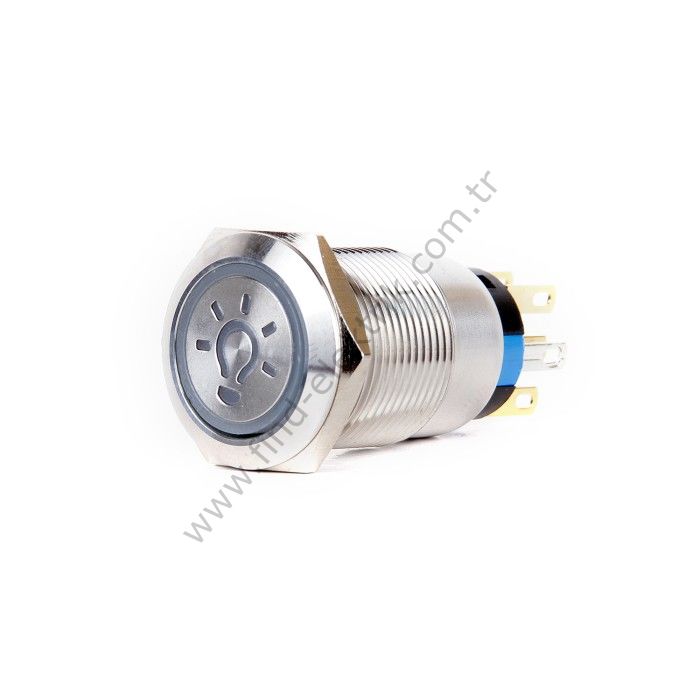 Butto J19-372-L-YD 19mm Metal Sarı Led Işıklı Yön (Ok) Logo Kalıcı Buton 6-24V DC