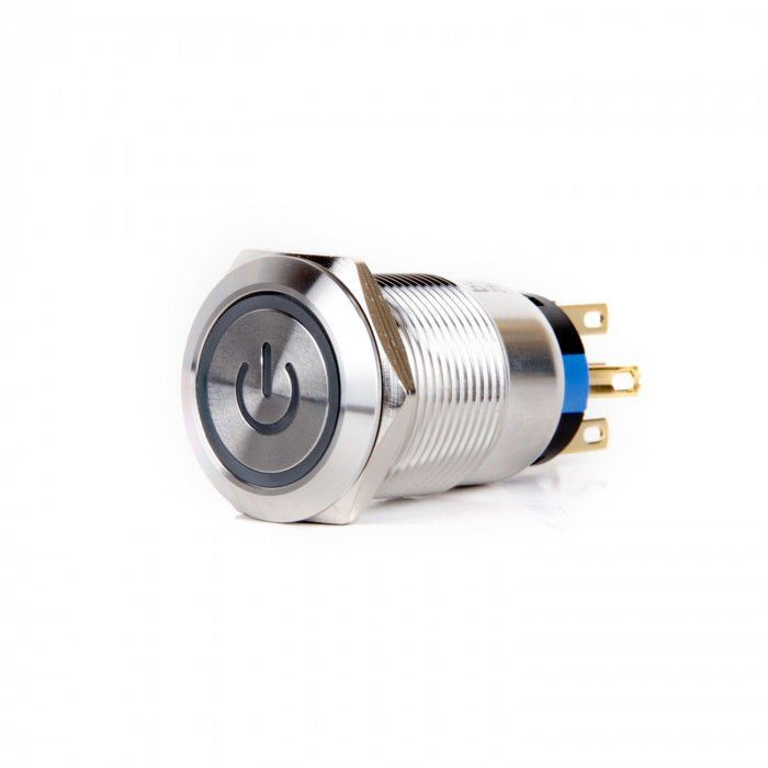 Butto J19-372-P-BD 19mm Metal Power Logo Mavi LED Işıklı Kalıcı Buton 6-24V DC
