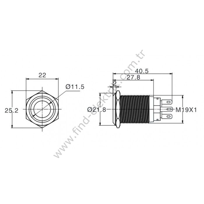 Butto J19-372-P-WD 19mm Metal Power Logo Beyaz LED Işıklı Kalıcı Buton 6-24V DC