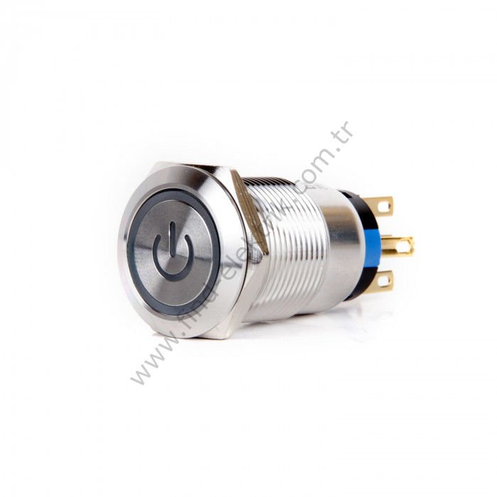 Butto J19-372-P-WD 19mm Metal Power Logo Beyaz LED Işıklı Kalıcı Buton 6-24V DC