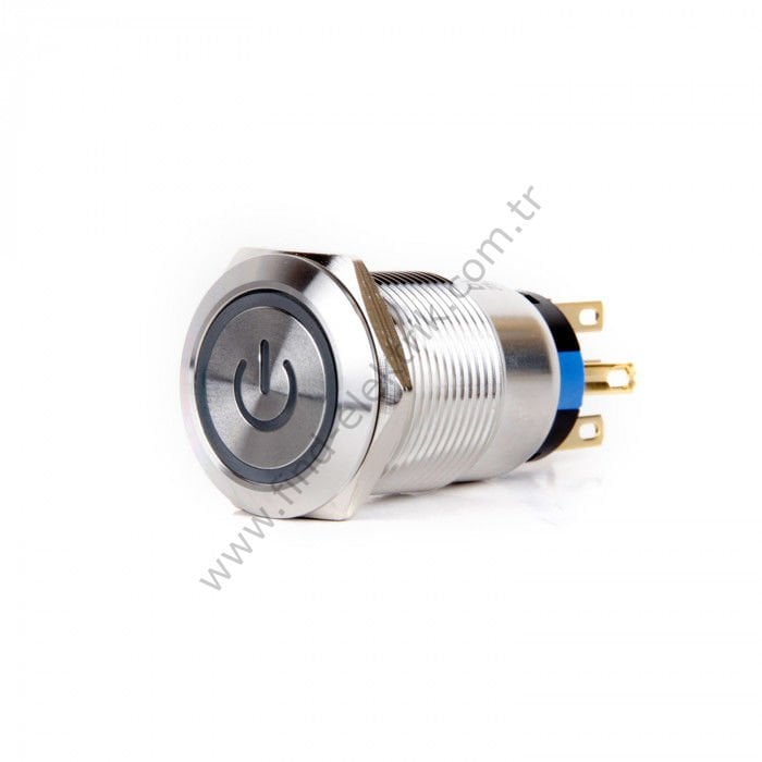 Butto J19-372-P-YD 19mm Metal Power Logo Sarı LED Işıklı Kalıcı Buton 6-24V DC