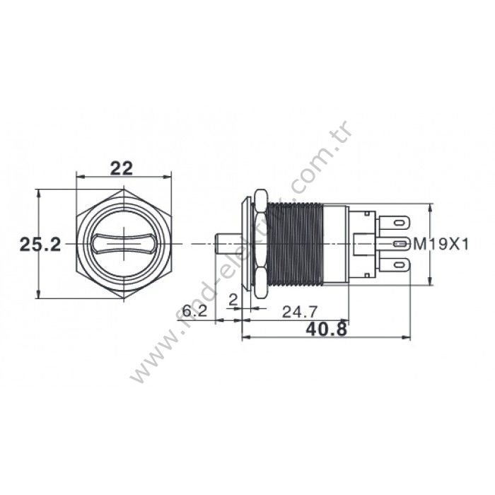 Butto J19-472-0-RD 19mm Metal Kırmızı LED Işıklı 0-(1) Yaylı Mandal Buton 6-24V DC