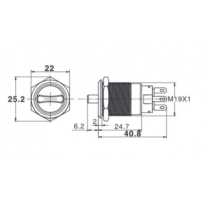Butto J19-472-2-GD 19mm Metal Yeşil LED Işıklı 0-1 Kalıcı Mandal Buton 6-24V DC