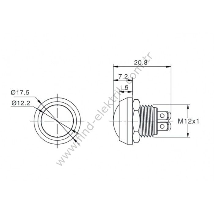 Butto EJ12-231-AW 12mm Işıksız Bombeli Beyaz Kafa Yaylı Buton ıp67