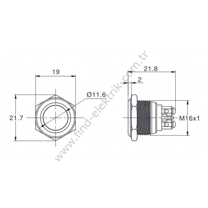 Butto EJ16-211A 16mm Işıksız Düz Çelik Kafa Yaylı Buton ıp67