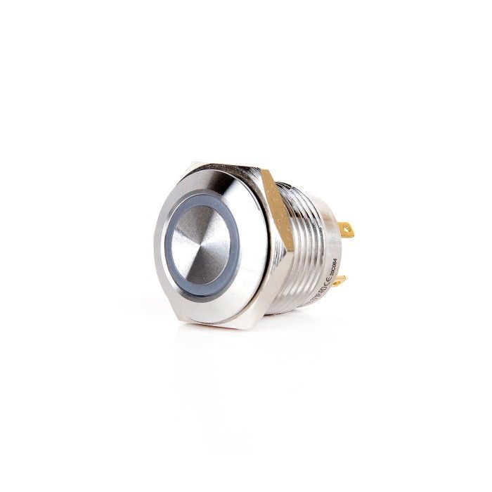 Butto EJ16-271P-BD 16mm Düz Yaylı Mavi Işıklı Kısa Gövde Metal Buton 6-24V AC/DC