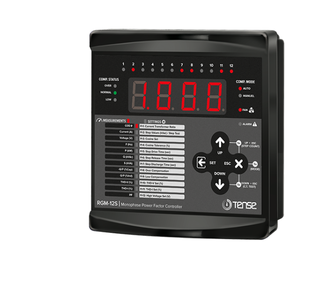 Tense RGM-12S 12 Kademe, LED Display Ekranlı Monofaze Reaktif Güç Kontrol Rölesi