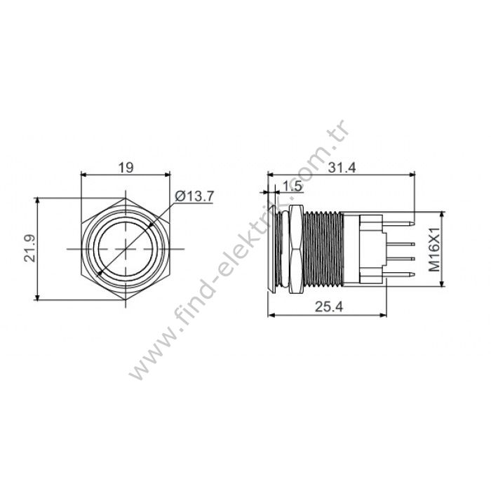 Butto J19-C-271-P-RGBD Power Logolu Metal Yaylı Butonlar IP67 6-24V AC/DC 20 AMPER