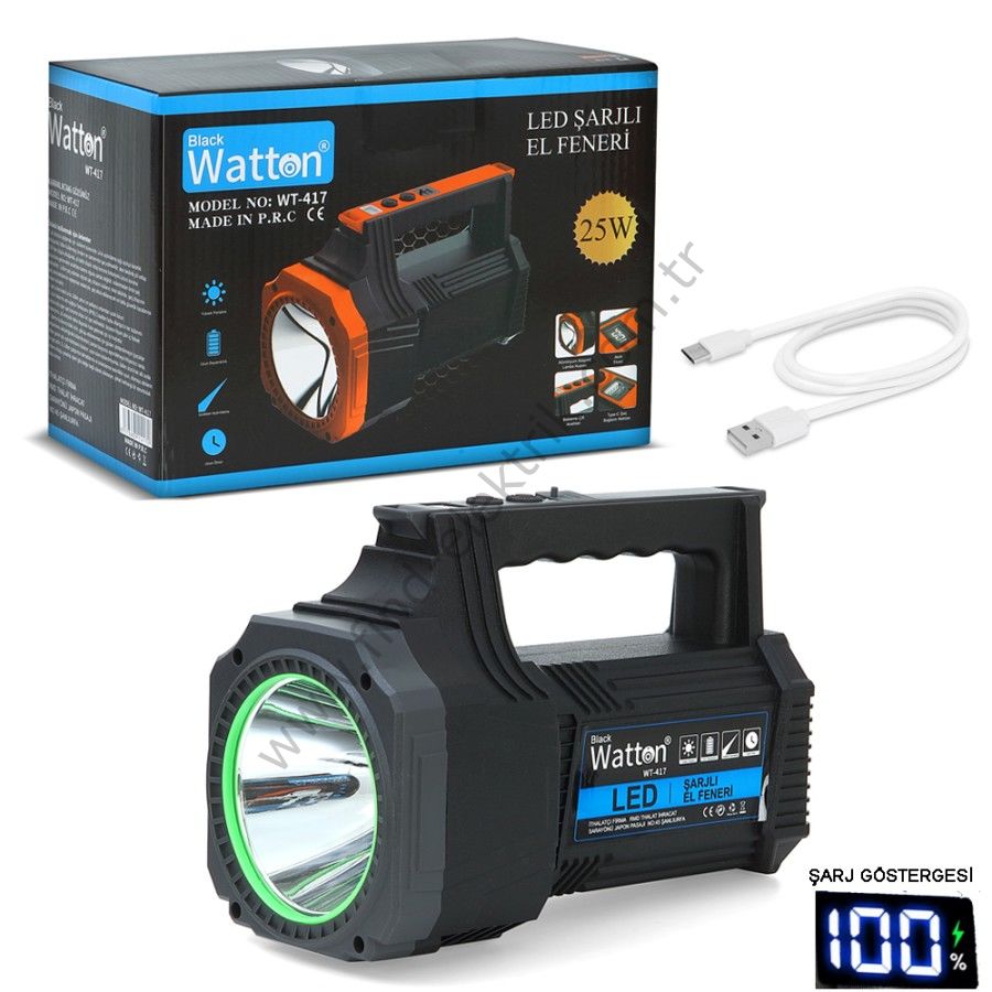 Watton WT-417 25W Led Şarjlı El Feneri