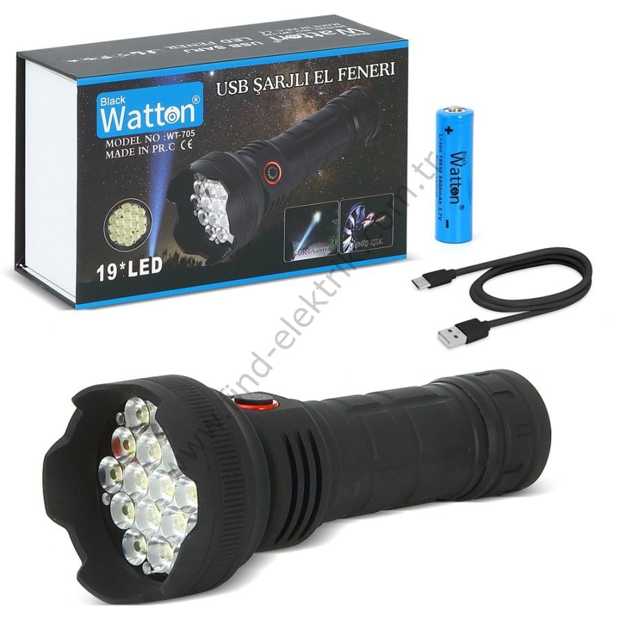 Watton WT-705 Geniş Açı Şarjlı El Feneri 5 Farklı Mod TG Led