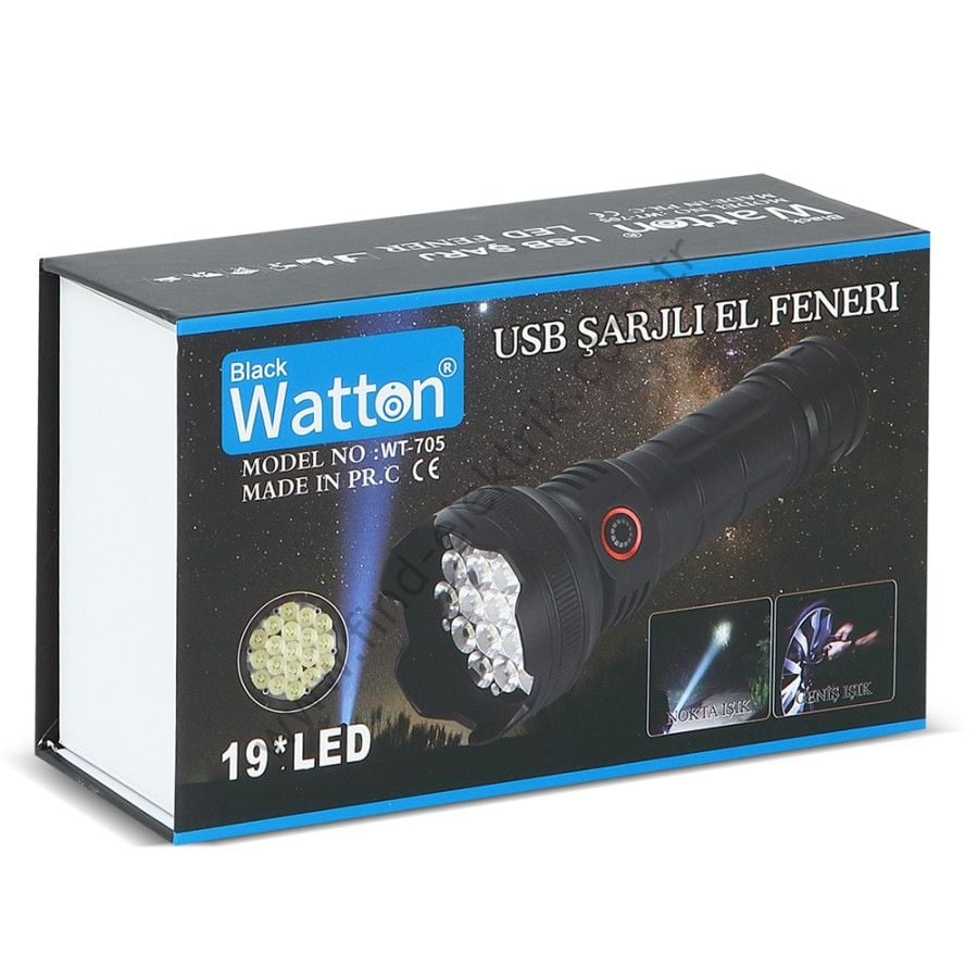 Watton WT-705 Geniş Açı Şarjlı El Feneri 5 Farklı Mod TG Led
