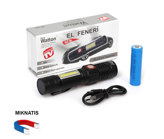 Watton WT-601 Geniş Açılı P50 Led Şarjlı El Feneri