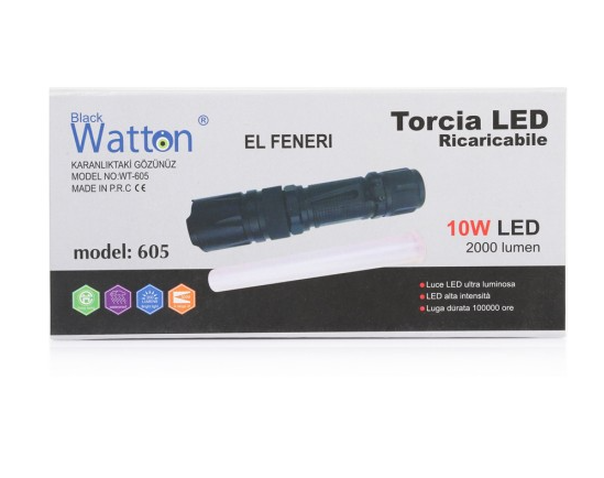 Watton WT-605 10W 2000 Lümen 4 Renk Güçlü El Feneri
