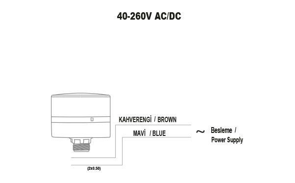 Mucco SNT-MS725-F-3 70 Serisi Somun Bağlantılı Mini Tepe Lambası Flaşör 40-260V AC/DC Sarı Işık