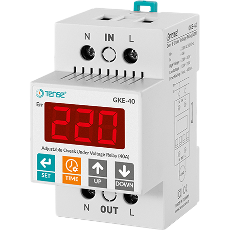 Tense GKE-40 Ev Tipi Dijital Ayarlı Aşırı Ve Düşük Monofaze Gerilim Kontrol Rölesi (40A)