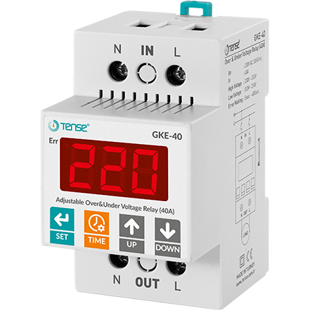Tense GKE-40 Ev Tipi Dijital Ayarlı Aşırı Ve Düşük Monofaze Gerilim Kontrol Rölesi (40A)