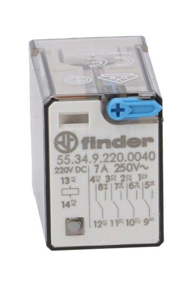 Finder F.55.34.9.220.0040-Genel Kullanımlı 4 Co- 7A Kontaklı 220 V DC Röle