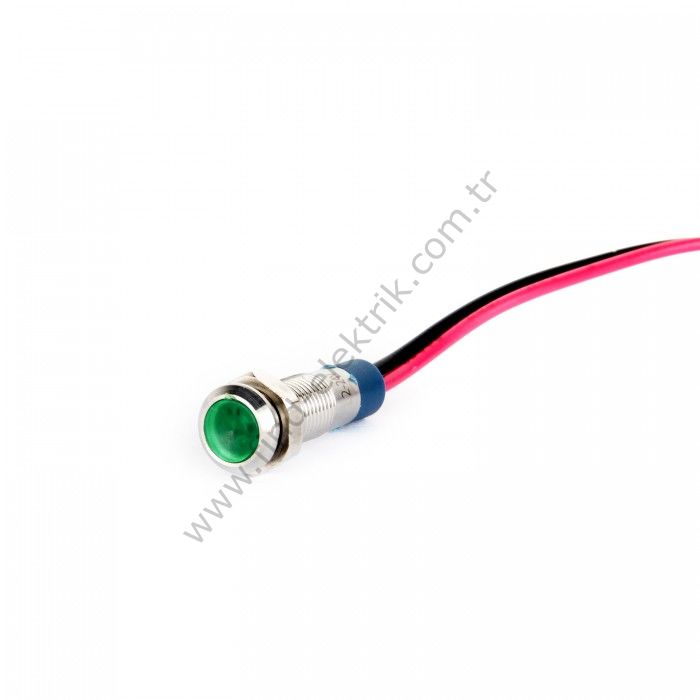 Gerta G6-130-15-Gerta GD 6mm Metal Sinyal Lambası 15cm Kablolu 6-24V Yeşil