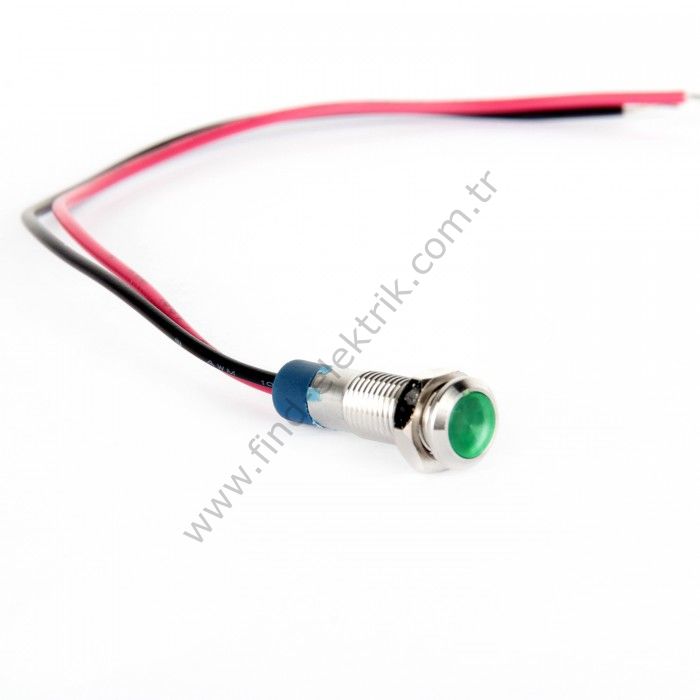 Gerta G6-130-15-Gerta GD 6mm Metal Sinyal Lambası 15cm Kablolu 6-24V Yeşil