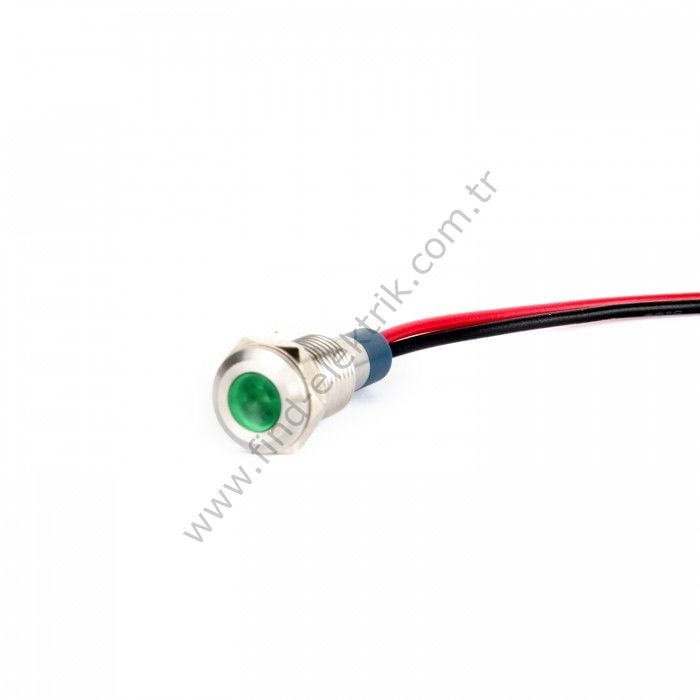 Gerta G8-130-15-Gerta GD 8mm Metal Sinyal Lambası 15cm Kablolu 6-24V Yeşil