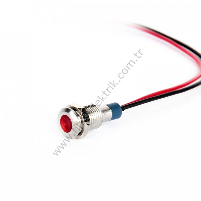 Gerta G8-130-15-RD 8mm Metal Sinyal Lambası 15cm Kablolu 6-24V Kırmızı