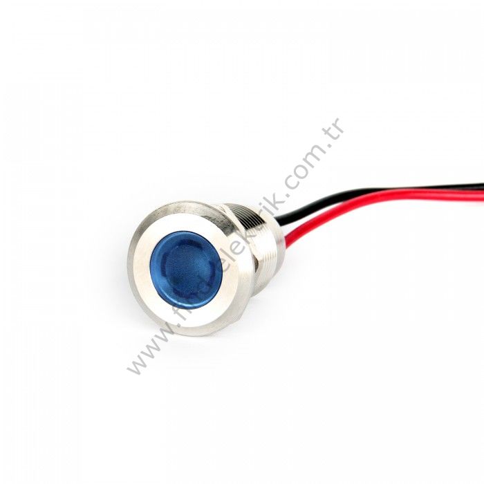 Gerta G12-130-15-BD 8mm Metal Sinyal Lambası 15cm Kablolu 6-24V Mavi