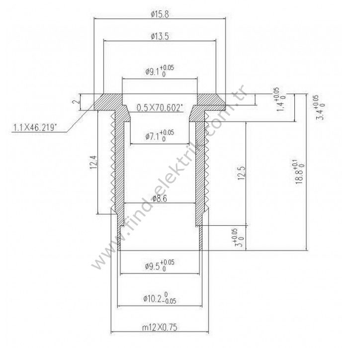 Gerta G12-130-15-BD 8mm Metal Sinyal Lambası 15cm Kablolu 6-24V Mavi